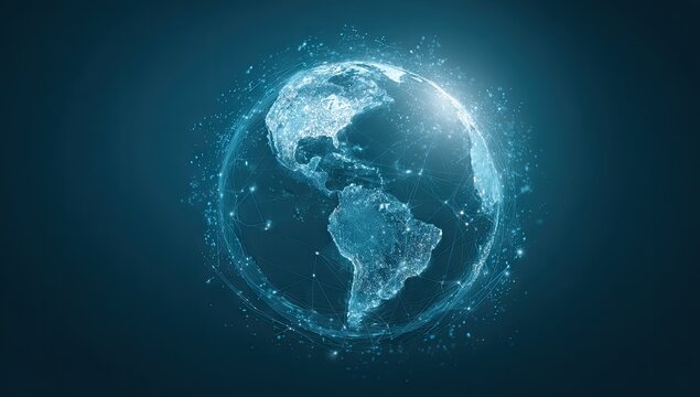 Digital Earth Globe Depicting Global Connectivity and Data Visualization.