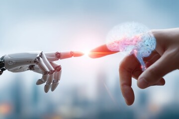 Artificial Intelligence and Human Brain Connection - Futuristic Technology Concept.