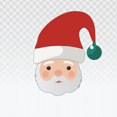 Friendly cartoon Santa Claus head with red hat and white beard. Perfect for Christmas promotions, holiday graphics, social media posts, festive projects, greeting cards, and seasonal designs.