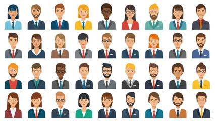 Flat Design Diverse People Icons – Professional Business Profiles in Grid Layout