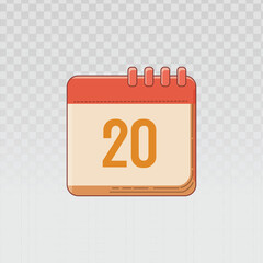 Clean flat icon of a desk calendar showing the number 20. Perfect for representing dates, events, schedules, appointments, reminders, and organizational tools in apps, websites, or presentations.