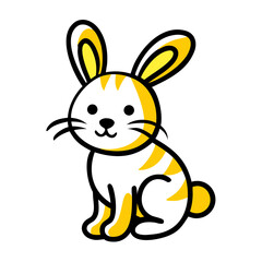 Stylized yellow rabbit with tiger stripes on black background