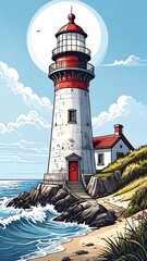 Lighthouse on a sunny coastline