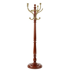 Fototapeta premium Wooden Coat Rack with Brass Hooks on transparent background
