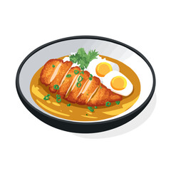 Minimal 2D flat vector of a Katsu Curry, icon-style illustration on a white background