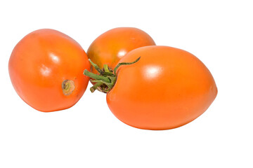 Ripe and juicy yellow and red tomatoes isolated on PNG background.