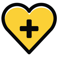 Obraz premium Yellow heart icon with black medical cross symbol