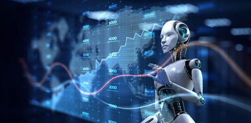 AI-Driven Global Economic Analysis with Advanced Visualization. 3d render.