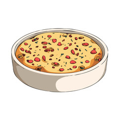 2D flat vector graphic of a Clafoutis in icon style, isolated on white background
