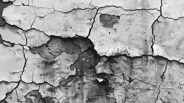 Old wall with cracks and fissures in black and white