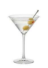 A classic martini cocktail with olives garnish