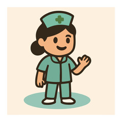 Nurse Waving – Hospital Staff Character