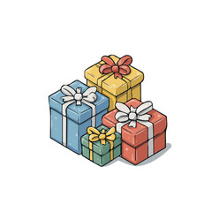 Christmas Gifts, 2D flat vector illustration in icon style, isolated on a white background