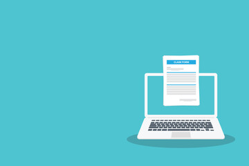 Clipboard claim form. Check list. Online claim form. Vector illustration.	