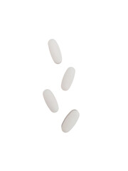Four White Capsules Isolated on a Transparent Background, Minimalist Composition