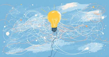 Creative Idea Lightbulb Floating in an Abstract Network of Energy.