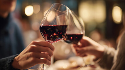 People clink glasses of red Wine, created with AI