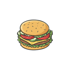 Veggie Burger, 2D flat vector illustration in icon style, isolated on a white background
