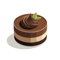 Flat 2D Chocolate Mousse vector illustration, icon graphic on white background