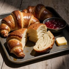 croissant with butter and jam