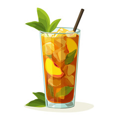 Peach Iced Tea, 2D flat vector illustration in icon style, isolated on a white background