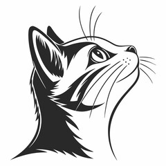 Cat peaking head vector design. Peaking cat head silhouette black and white. Peaking cat logo, icon.