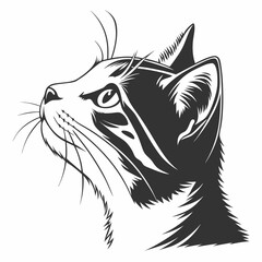 Cat peaking head vector design. Peaking cat head silhouette black and white. Peaking cat logo, icon.
