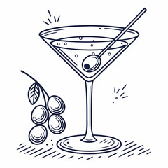Martini Line icon, Sketch Design, Pixel perfect, Editable stroke. Logo, Sign, Symbol. Alcohol, Bar, Champagne, Cocktail.