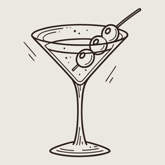 Martini Line icon, Sketch Design, Pixel perfect, Editable stroke. Logo, Sign, Symbol. Alcohol, Bar, Champagne, Cocktail.