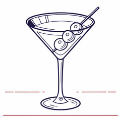 Martini Line icon, Sketch Design, Pixel perfect, Editable stroke. Logo, Sign, Symbol. Alcohol, Bar, Champagne, Cocktail.