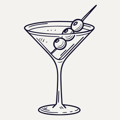 Martini Line icon, Sketch Design, Pixel perfect, Editable stroke. Logo, Sign, Symbol. Alcohol, Bar, Champagne, Cocktail.
