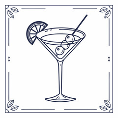 Martini Line icon, Sketch Design, Pixel perfect, Editable stroke. Logo, Sign, Symbol. Alcohol, Bar, Champagne, Cocktail.