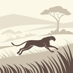 Fast Cheetah Run Silhouette