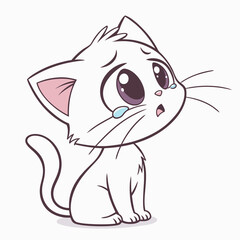 Crying Cat: A simple, yet emotionally charged illustration of a white kitten expressing sadness through tears, capturing a moment of vulnerability and heartache.