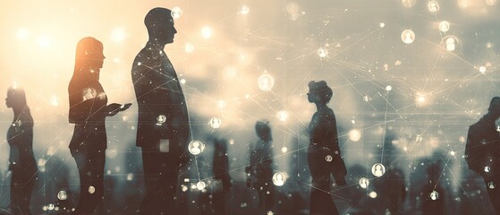 Silhouetted Business Professionals in a Dreamy Atmospheric Setting.