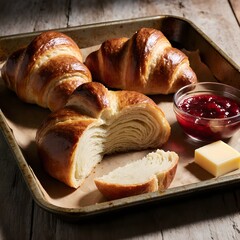 croissant with butter and jam