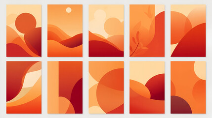 Autumn gradient poster vector set with orange tone geometric shapes for seasonal abstract background design