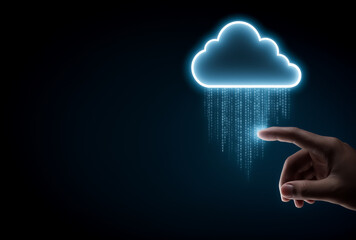  hand touching data from glowing cloud icon