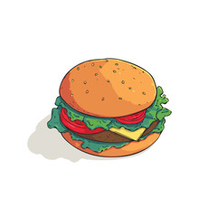 Veggie Burger, 2D flat vector illustration in icon style, isolated on a white background