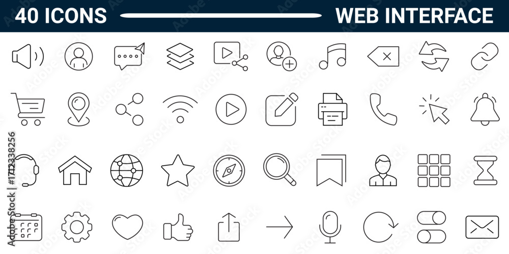 Aufkleber set of 40 outline icons related to web interface. linear icon collection. editable stroke. vector il