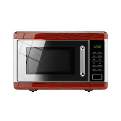 Fototapeta premium Retro microwave oven with wood texture and chrome on transparent background