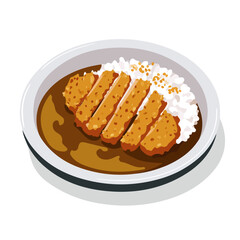 2D flat vector graphic of a Katsu Curry in icon style, isolated on white background