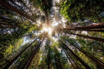 Sunlight filtering through a dense forest canopy