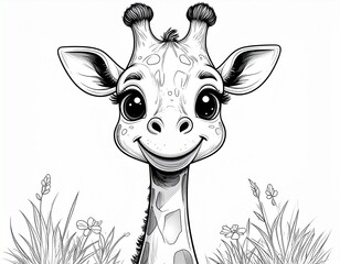 キリンの塗り絵／Cute Giraffe Coloring Page