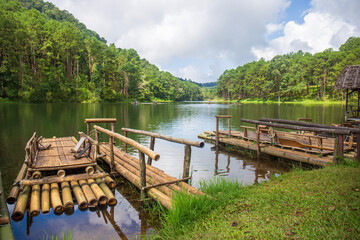 Naklejka premium September 09, 2025 Pang Ung Reservoir, Mae Hong Son province Northern Thailand.