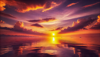 Golden Sunset Reflections on a Tranquil Ocean Horizon
