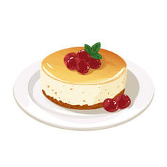 Flat 2D Ricotta Cheesecake vector illustration, icon graphic on white background