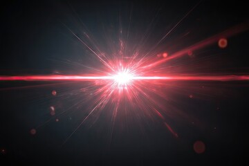 Bright Red Light Bursting Across Dark Background with Lens Flare.