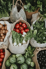 Top View of Organic Market Produce in Sacks