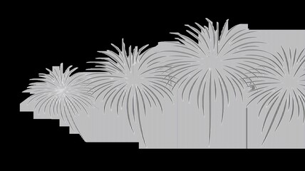 Obraz premium Illustration of fireworks display on a black background with a white banner for text isolated on white background